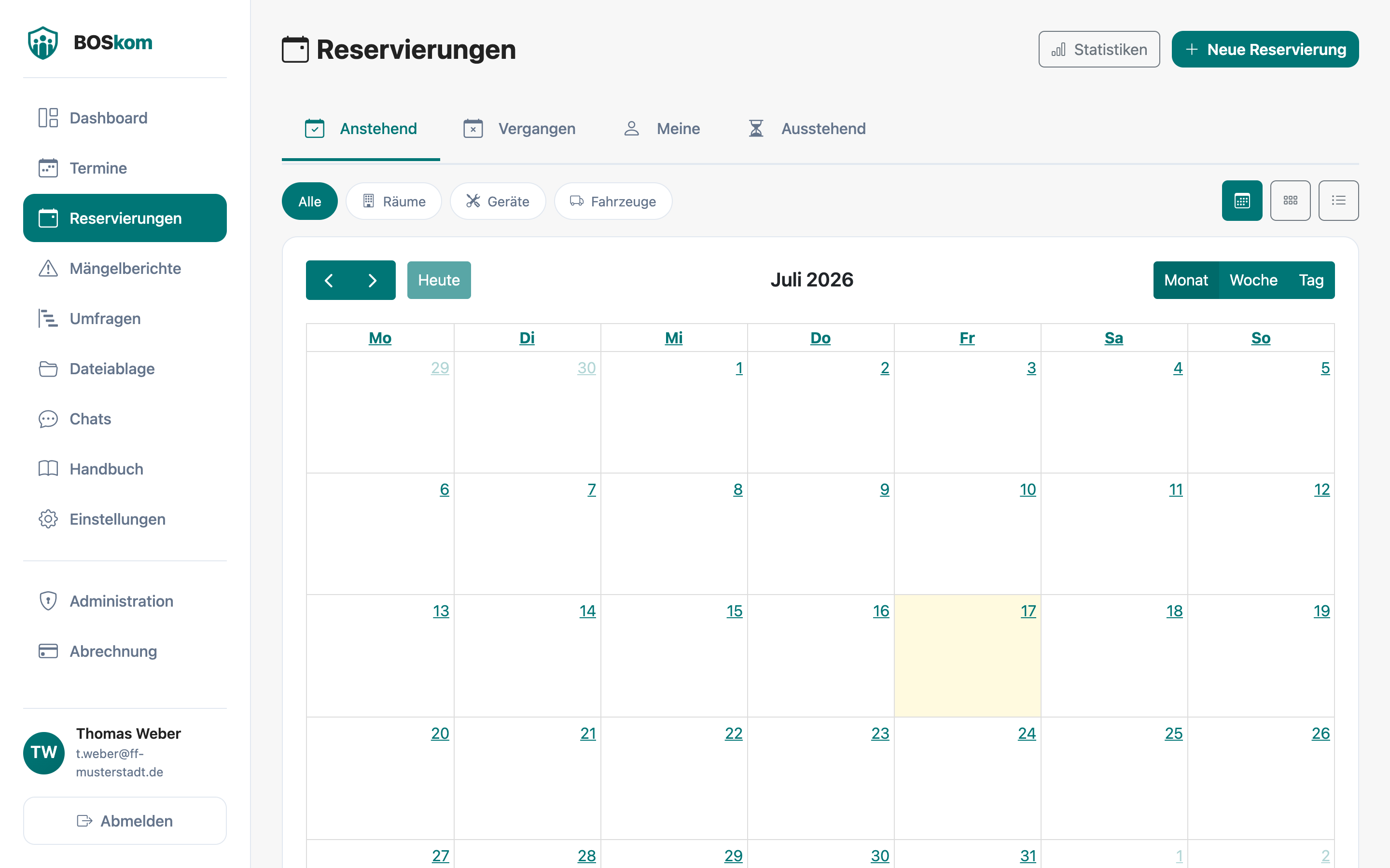 BOSkom Web-App – Reservierungen